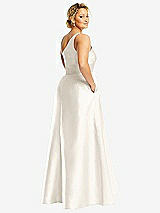 Rear View Thumbnail - Ivory One-Shoulder Satin Gown with Draped Front Slit and Pockets