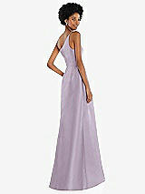 Alt View 3 Thumbnail - Lilac Haze One-Shoulder Satin Gown with Draped Front Slit and Pockets