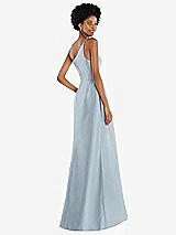 Alt View 3 Thumbnail - Mist One-Shoulder Satin Gown with Draped Front Slit and Pockets