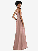 Alt View 3 Thumbnail - Neu Nude One-Shoulder Satin Gown with Draped Front Slit and Pockets