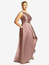 Side View Thumbnail - Neu Nude One-Shoulder Satin Gown with Draped Front Slit and Pockets