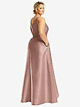 Rear View Thumbnail - Neu Nude One-Shoulder Satin Gown with Draped Front Slit and Pockets