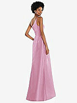 Alt View 3 Thumbnail - Powder Pink One-Shoulder Satin Gown with Draped Front Slit and Pockets