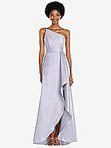 Alt View 1 Thumbnail - Silver Dove One-Shoulder Satin Gown with Draped Front Slit and Pockets