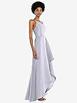 Alt View 2 Thumbnail - Silver Dove One-Shoulder Satin Gown with Draped Front Slit and Pockets