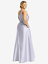 Rear View Thumbnail - Silver Dove One-Shoulder Satin Gown with Draped Front Slit and Pockets