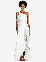 Alt View 1 Thumbnail - White One-Shoulder Satin Gown with Draped Front Slit and Pockets