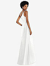 Alt View 3 Thumbnail - White One-Shoulder Satin Gown with Draped Front Slit and Pockets