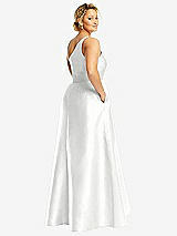 Rear View Thumbnail - White One-Shoulder Satin Gown with Draped Front Slit and Pockets