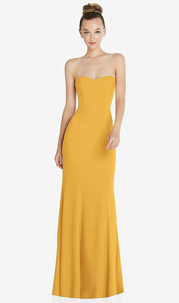 Front View - NYC Yellow Strapless Princess Line Crepe Mermaid Gown