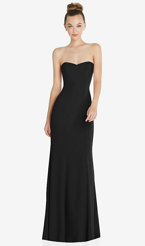 Front View - Black Strapless Princess Line Crepe Mermaid Gown