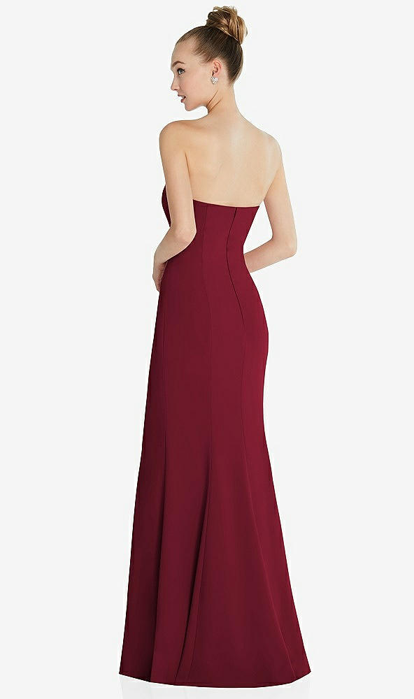 Back View - Burgundy Strapless Princess Line Crepe Mermaid Gown