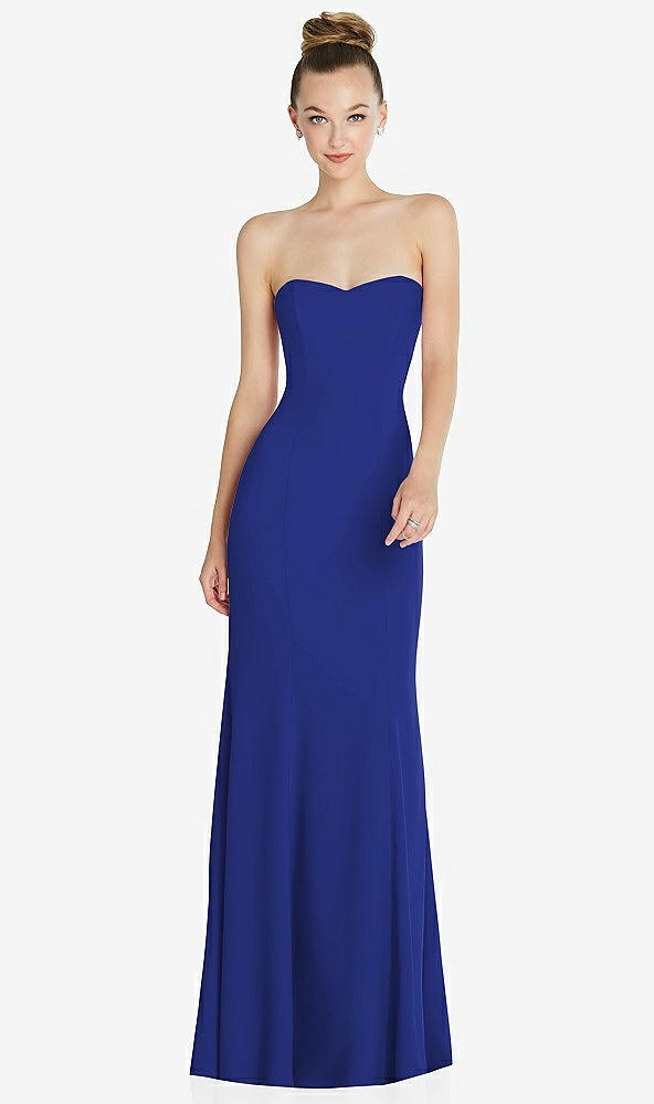 Front View - Cobalt Blue Strapless Princess Line Crepe Mermaid Gown