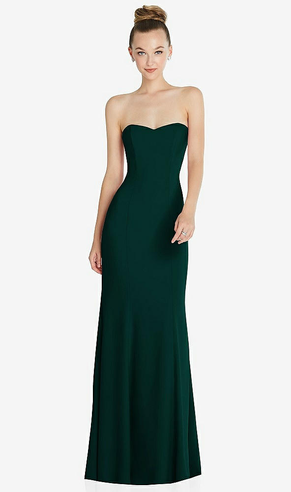 Front View - Evergreen Strapless Princess Line Crepe Mermaid Gown