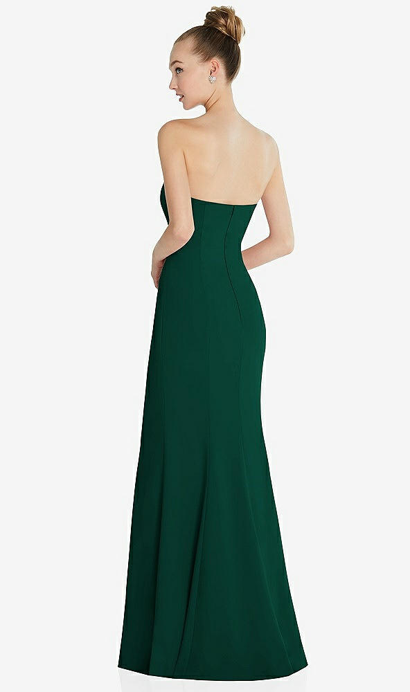 Back View - Hunter Green Strapless Princess Line Crepe Mermaid Gown