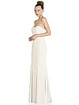 Side View Thumbnail - Ivory Strapless Princess Line Crepe Mermaid Gown