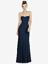 Front View Thumbnail - Midnight Navy Strapless Princess Line Crepe Mermaid Gown