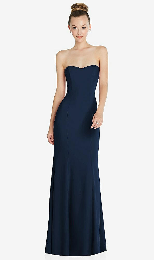 Front View - Midnight Navy Strapless Princess Line Crepe Mermaid Gown