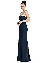 Side View Thumbnail - Midnight Navy Strapless Princess Line Crepe Mermaid Gown