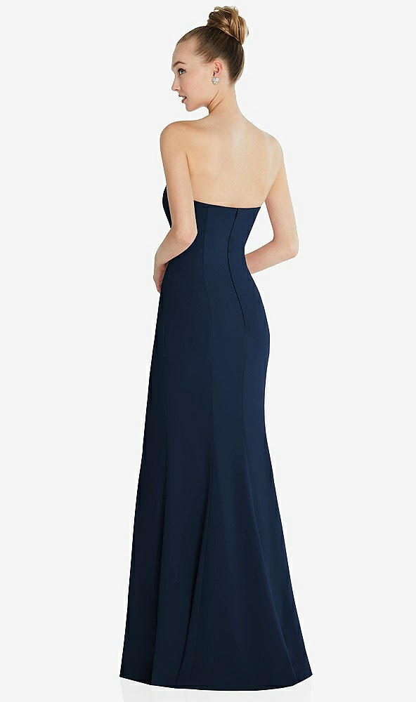 Back View - Midnight Navy Strapless Princess Line Crepe Mermaid Gown