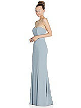 Side View Thumbnail - Mist Strapless Princess Line Crepe Mermaid Gown