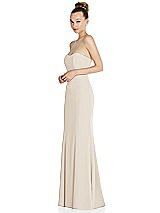 Side View Thumbnail - Oat Strapless Princess Line Crepe Mermaid Gown