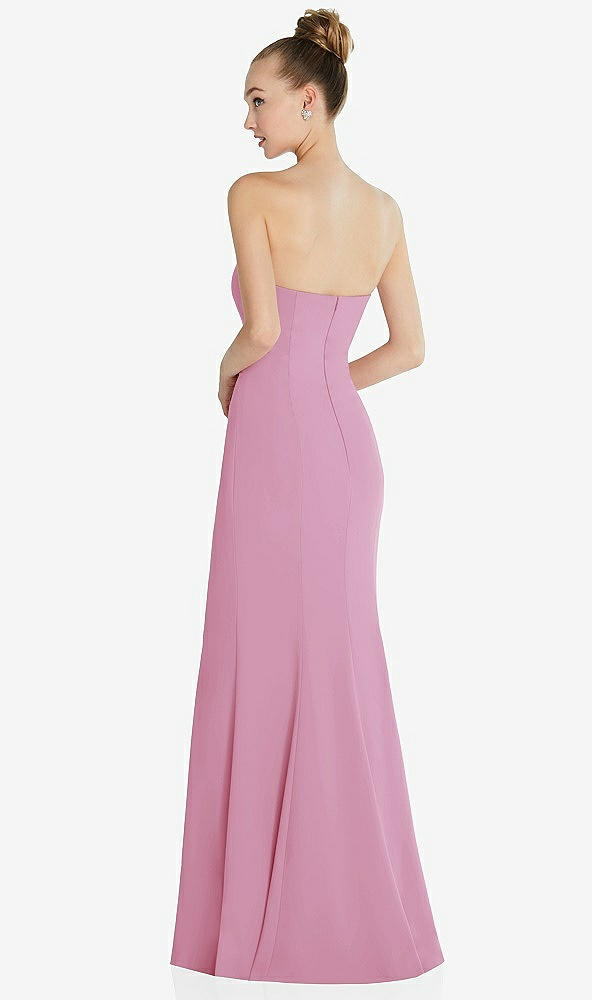 Back View - Powder Pink Strapless Princess Line Crepe Mermaid Gown