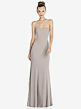 Front View Thumbnail - Taupe Strapless Princess Line Crepe Mermaid Gown