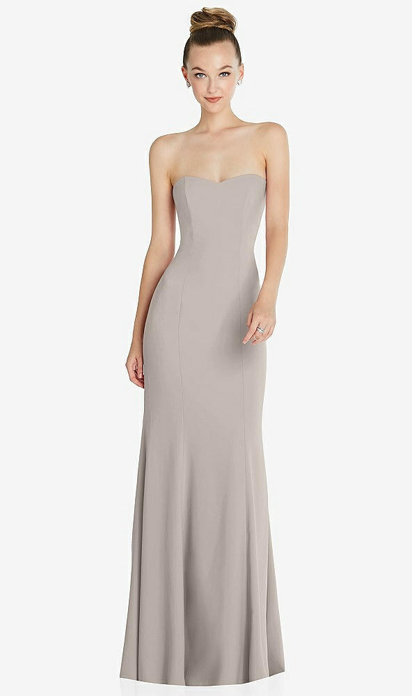 Front View - Taupe Strapless Princess Line Crepe Mermaid Gown
