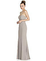 Side View Thumbnail - Taupe Strapless Princess Line Crepe Mermaid Gown