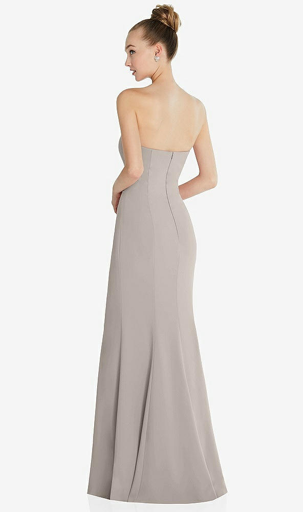 Back View - Taupe Strapless Princess Line Crepe Mermaid Gown
