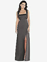 Front View Thumbnail - Caviar Gray Flat Tie-Shoulder Empire Waist Maxi Dress with Front Slit
