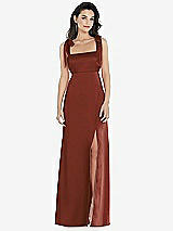 Front View Thumbnail - Auburn Moon Flat Tie-Shoulder Empire Waist Maxi Dress with Front Slit