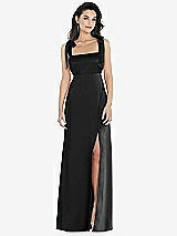 Front View Thumbnail - Black Flat Tie-Shoulder Empire Waist Maxi Dress with Front Slit