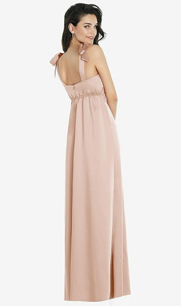 Back View - Cameo Flat Tie-Shoulder Empire Waist Maxi Dress with Front Slit