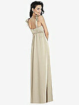 Rear View Thumbnail - Champagne Flat Tie-Shoulder Empire Waist Maxi Dress with Front Slit
