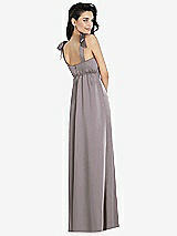 Rear View Thumbnail - Cashmere Gray Flat Tie-Shoulder Empire Waist Maxi Dress with Front Slit