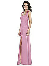 Side View Thumbnail - Powder Pink Flat Tie-Shoulder Empire Waist Maxi Dress with Front Slit