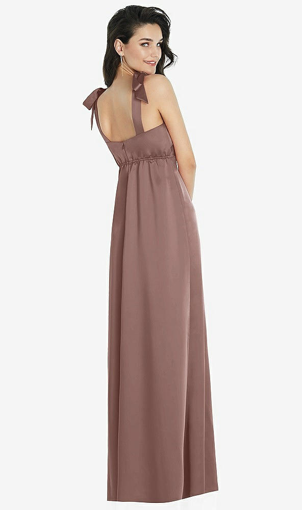 Back View - Sienna Flat Tie-Shoulder Empire Waist Maxi Dress with Front Slit