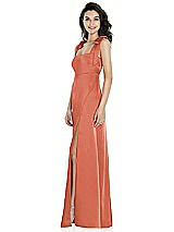 Side View Thumbnail - Terracotta Copper Flat Tie-Shoulder Empire Waist Maxi Dress with Front Slit