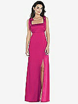 Front View Thumbnail - Think Pink Flat Tie-Shoulder Empire Waist Maxi Dress with Front Slit