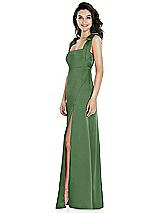 Side View Thumbnail - Vineyard Green Flat Tie-Shoulder Empire Waist Maxi Dress with Front Slit