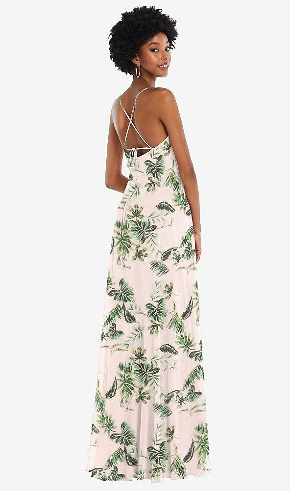 Back View - Palm Beach Print Scoop Neck Convertible Tie-Strap Maxi Dress with Front Slit