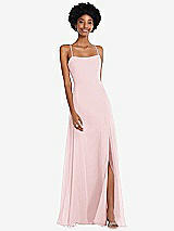 Front View Thumbnail - Ballet Pink Scoop Neck Convertible Tie-Strap Maxi Dress with Front Slit