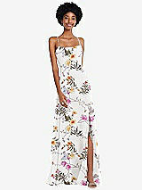 Front View Thumbnail - Butterfly Botanica Ivory Scoop Neck Convertible Tie-Strap Maxi Dress with Front Slit