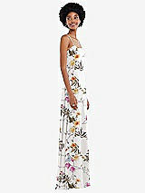 Side View Thumbnail - Butterfly Botanica Ivory Scoop Neck Convertible Tie-Strap Maxi Dress with Front Slit