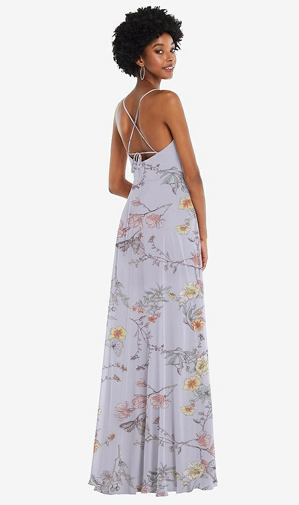 Back View - Butterfly Botanica Silver Dove Scoop Neck Convertible Tie-Strap Maxi Dress with Front Slit