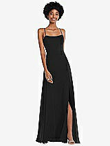 Front View Thumbnail - Black Scoop Neck Convertible Tie-Strap Maxi Dress with Front Slit