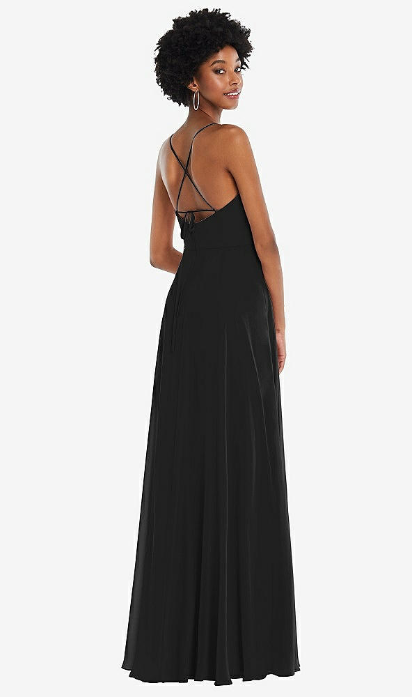 Back View - Black Scoop Neck Convertible Tie-Strap Maxi Dress with Front Slit