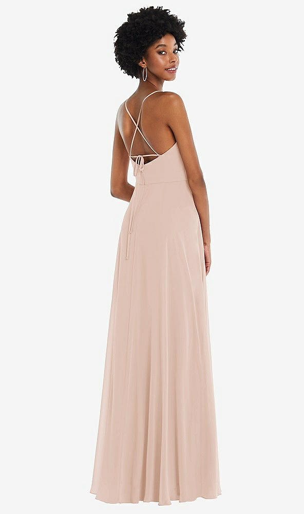 Back View - Cameo Scoop Neck Convertible Tie-Strap Maxi Dress with Front Slit